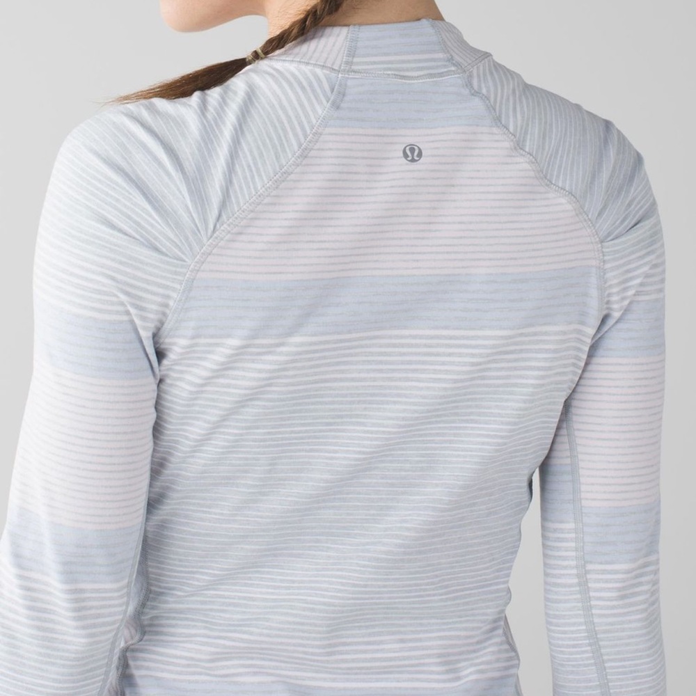 Lululemon Think Fast Long Sleeve Striped Gray/Pink Top Running Gym Size 6